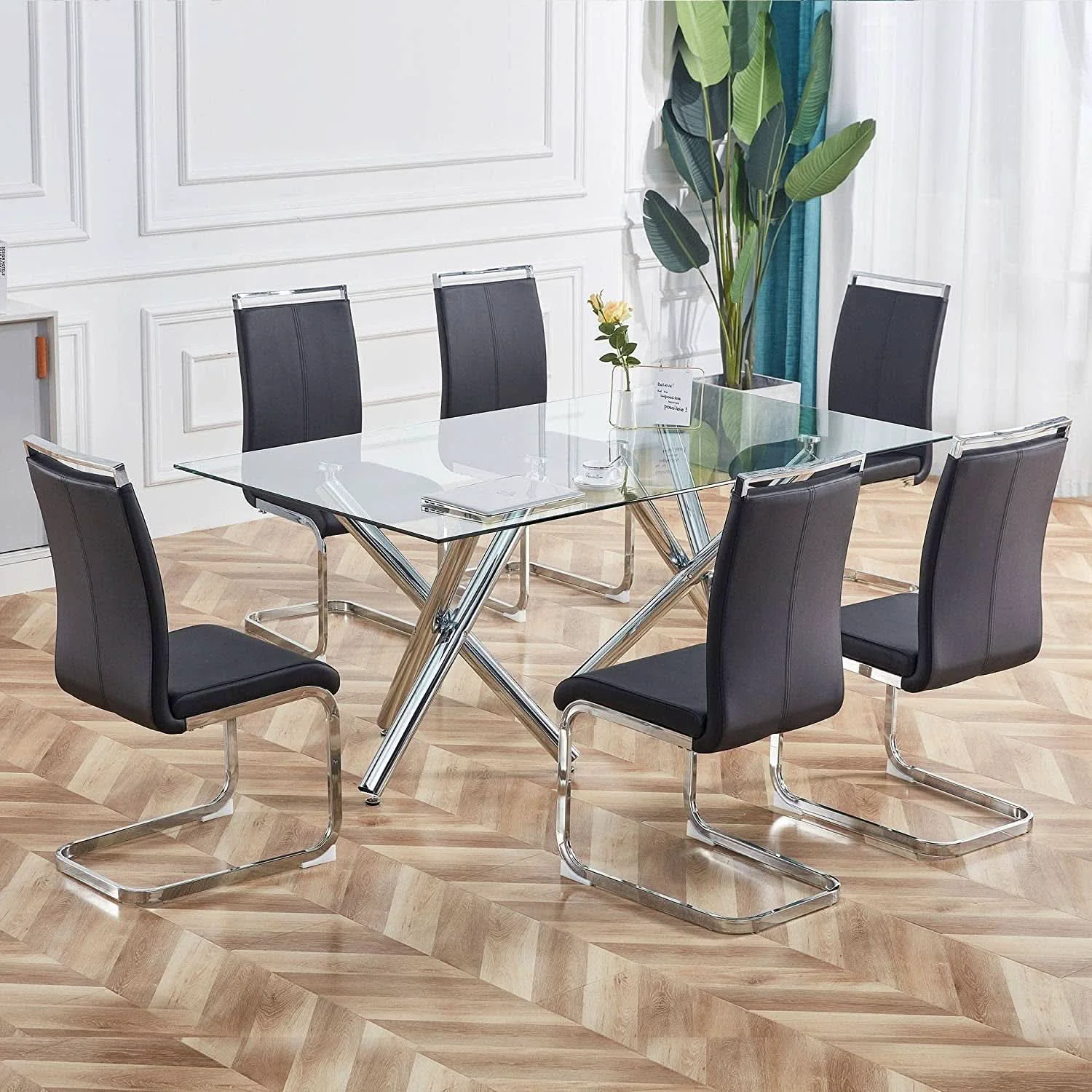 Optimized Black Modern High Back Faux Leather Dining Chairs Set Of 4 Pure