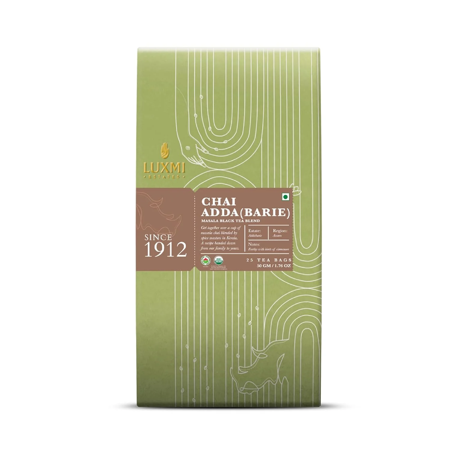 Recyclable Luxmi Estates Chai Adda-Bari 25 Tea Bags 50g Pack Masala Chai Organic Black Tea High-Quality