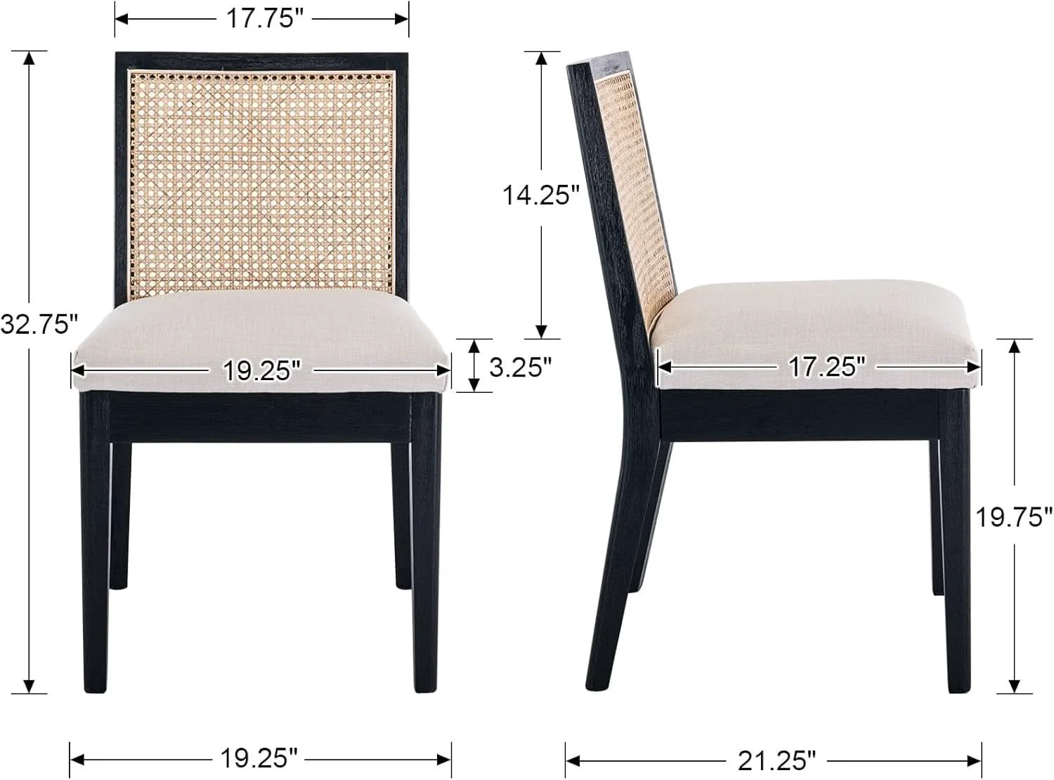 Genuine Rattan Dining Chairs Set Of Six Two Tone Black Cream Finish Enhanced