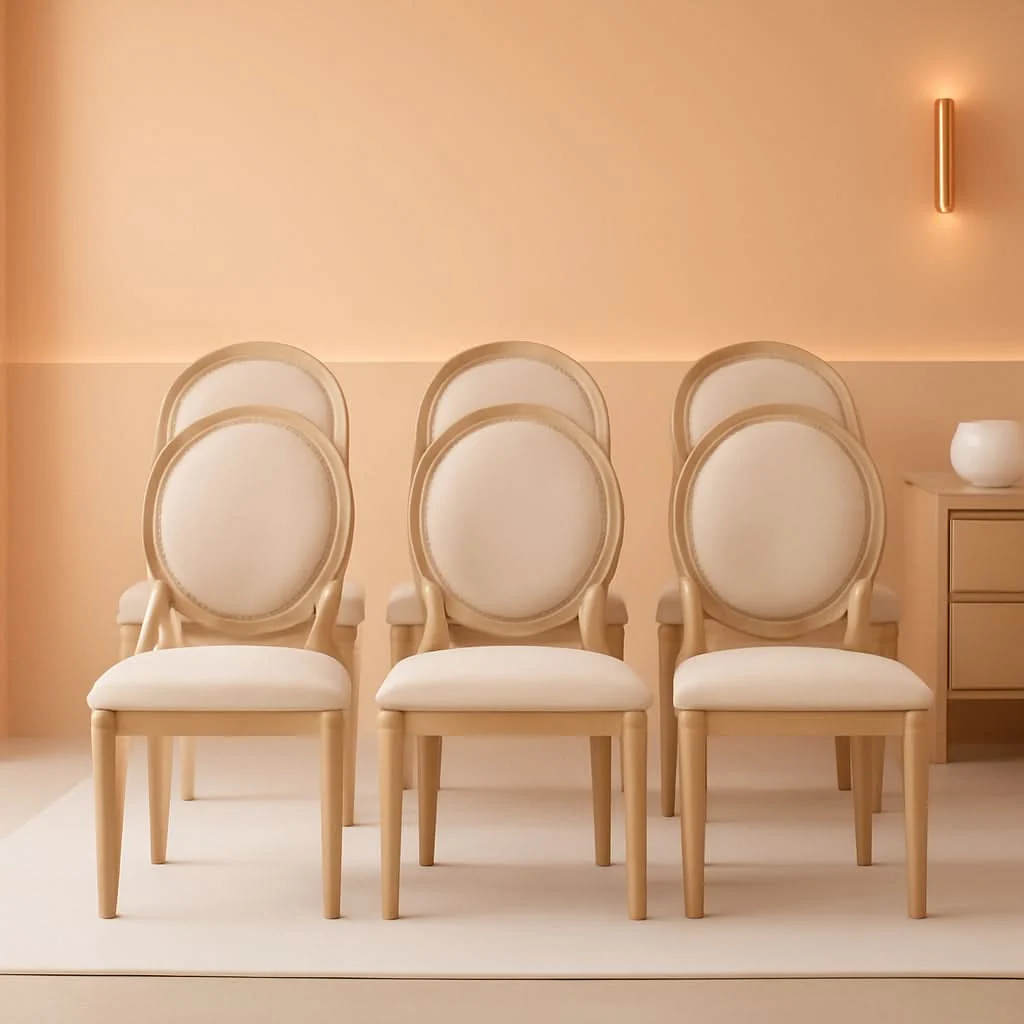 Artisan Beige Fabric French Country Dining Chairs Set Of 6 Oval Back Expertly Made