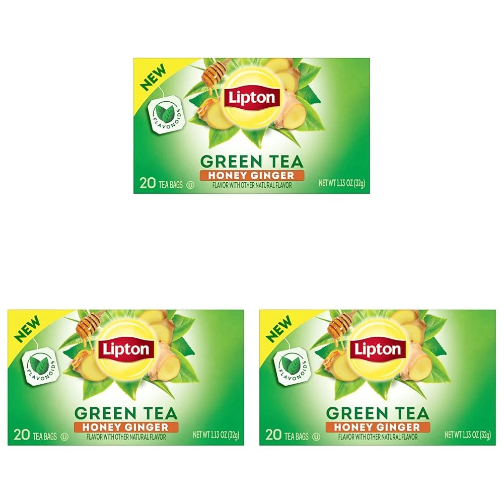 High-End Lipton Honey Ginger Green Tea Bags Flavored Unsweetened Teabags for Hot Tea or Iced Tea with Caffeine and Flavonoids 20 Total Tea Bags Pack of 3 Safe
