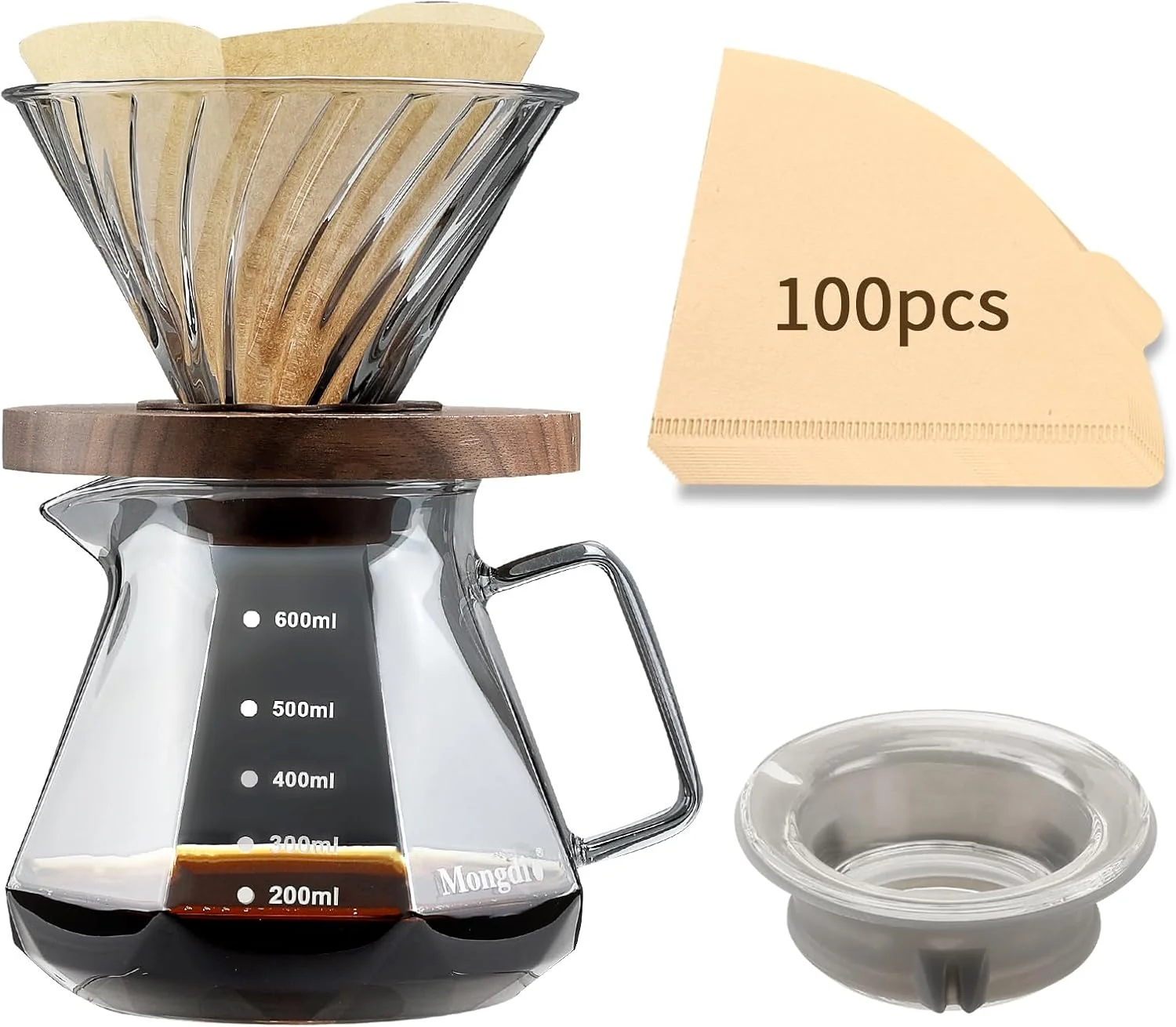 Solid Mongdio Pour Over Coffee Maker 20 oz Glass Coffee Maker 600ml Gray Effective