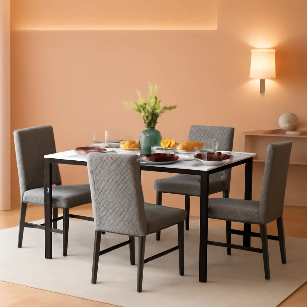 Efficient Slate Grey Marble Table top Five Piece Dining Set Premium Sophisticated