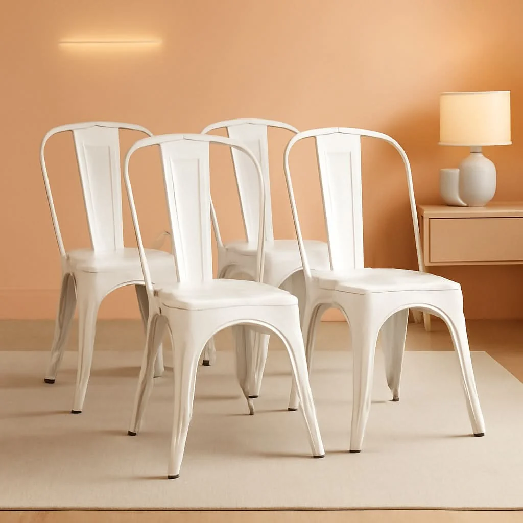 Practical Stackable Distressed White Metal Dining Chairs For Indoor Outdoor Set Casual