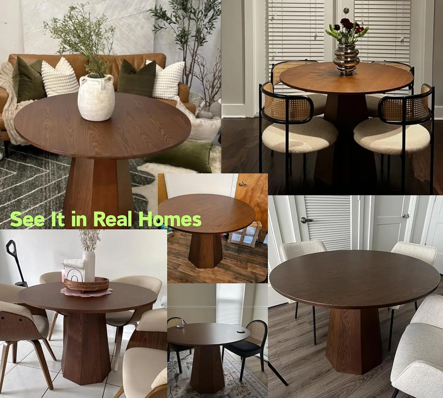 Effective Round Walnut Solid Wood Dining Table 39 Inch Pedestal Base Design Mode Easy-to-Use