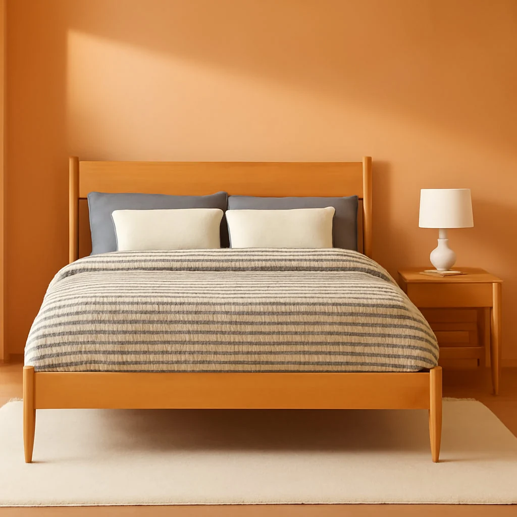 Genuine Queen Panel Bed Handcrafted Scandinavian Oak Finish High-Grade