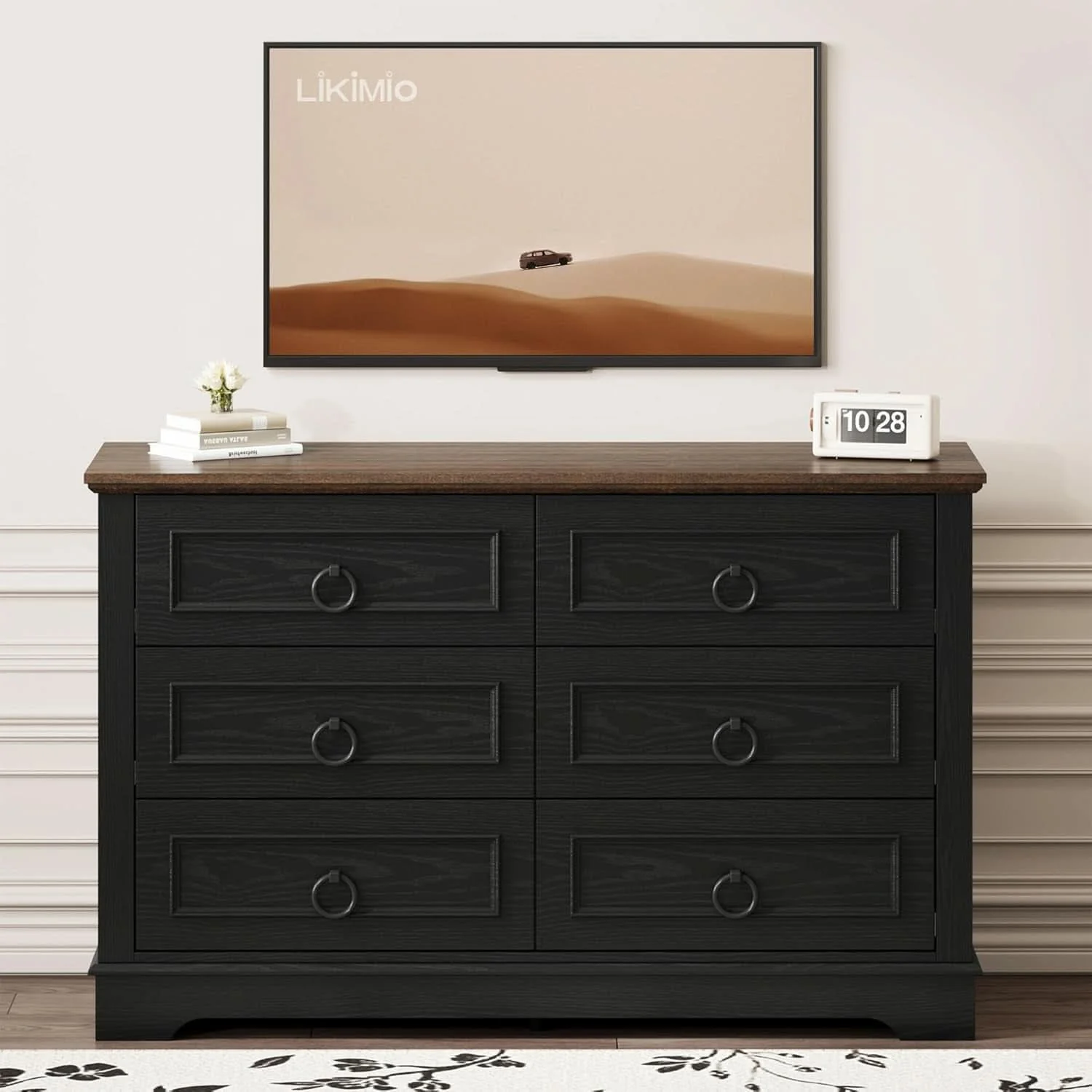 Elegant Black FortySevenPointTwoInch Wide Six Drawer Dresser Safe