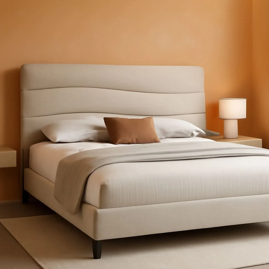 Superior Beige Queen Size Upholstered Bed Frame Charging Ports Sustainable