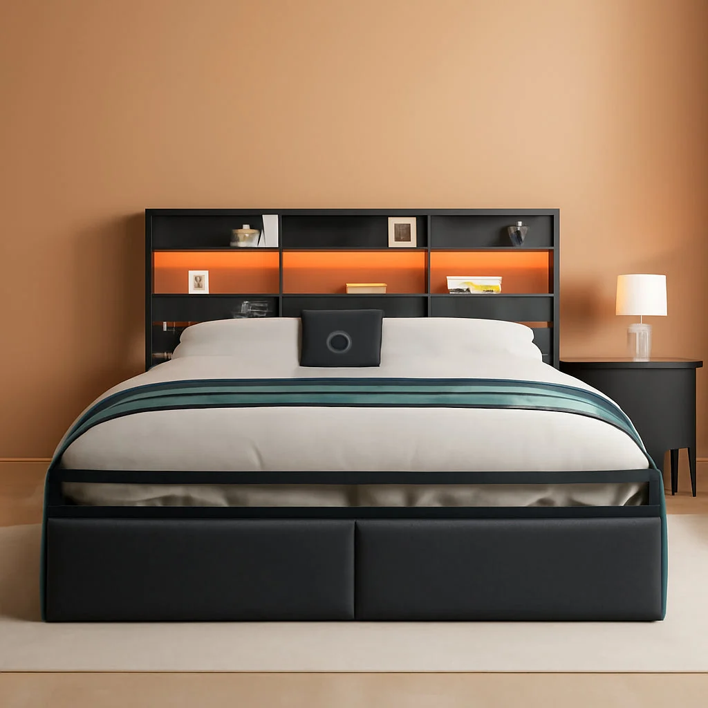 Clean King Platform Bed Frame Black BuiltIn Storage Drawers Recyclable