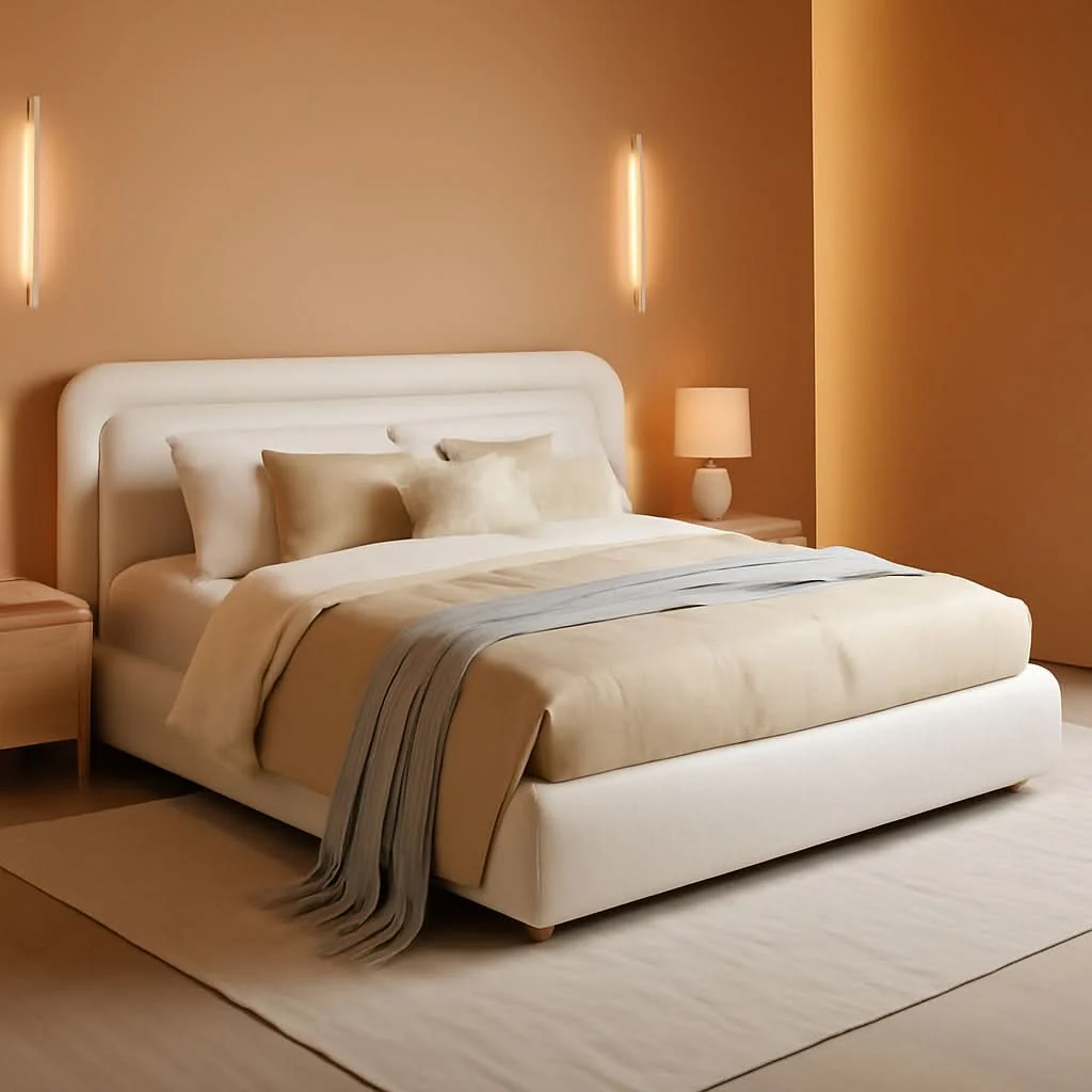 Detailed King Boucle Snow White Height Adjustable Platform Bed High-End