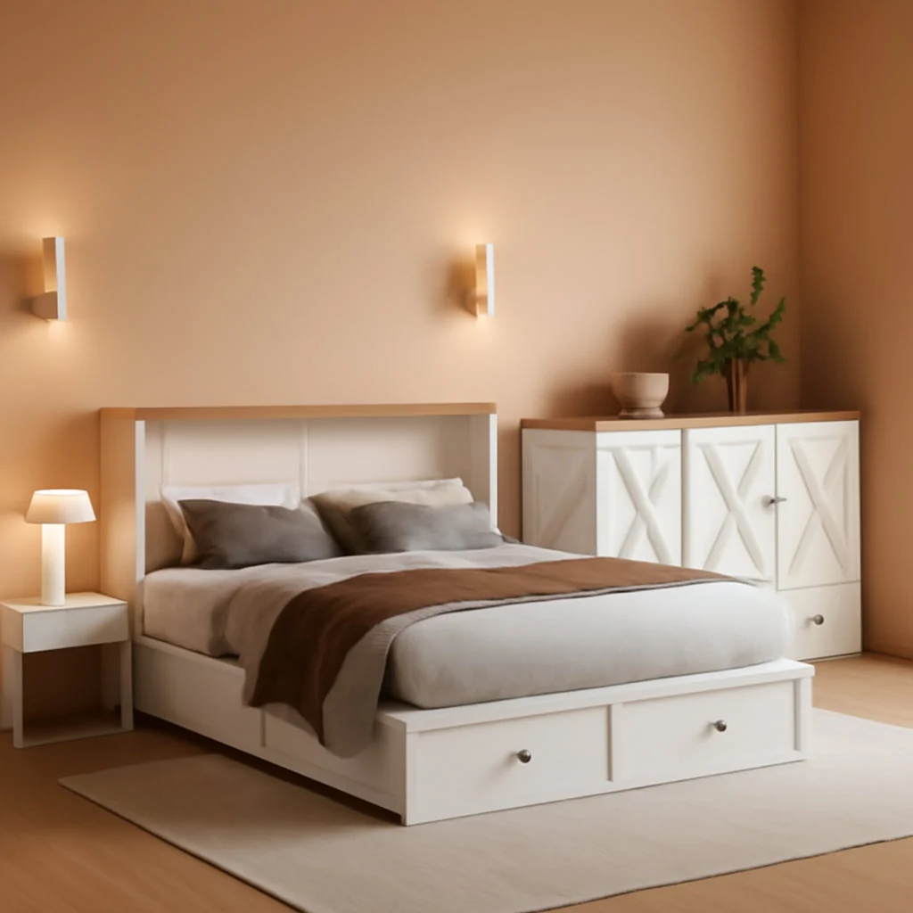 High-Grade White Queen Murphy Versatile Cabinet Bed With Mattress High-End