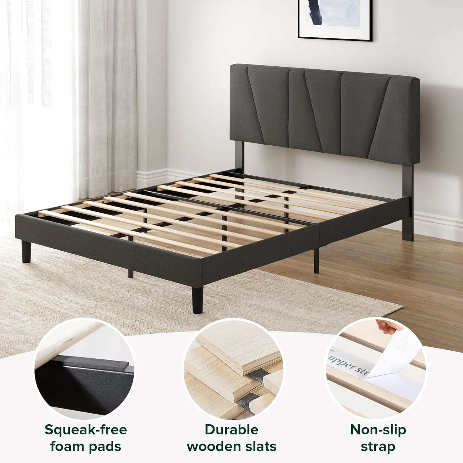 Versatile Queen Upholstered Bed Frame With Asymmetric Headboard Powerful