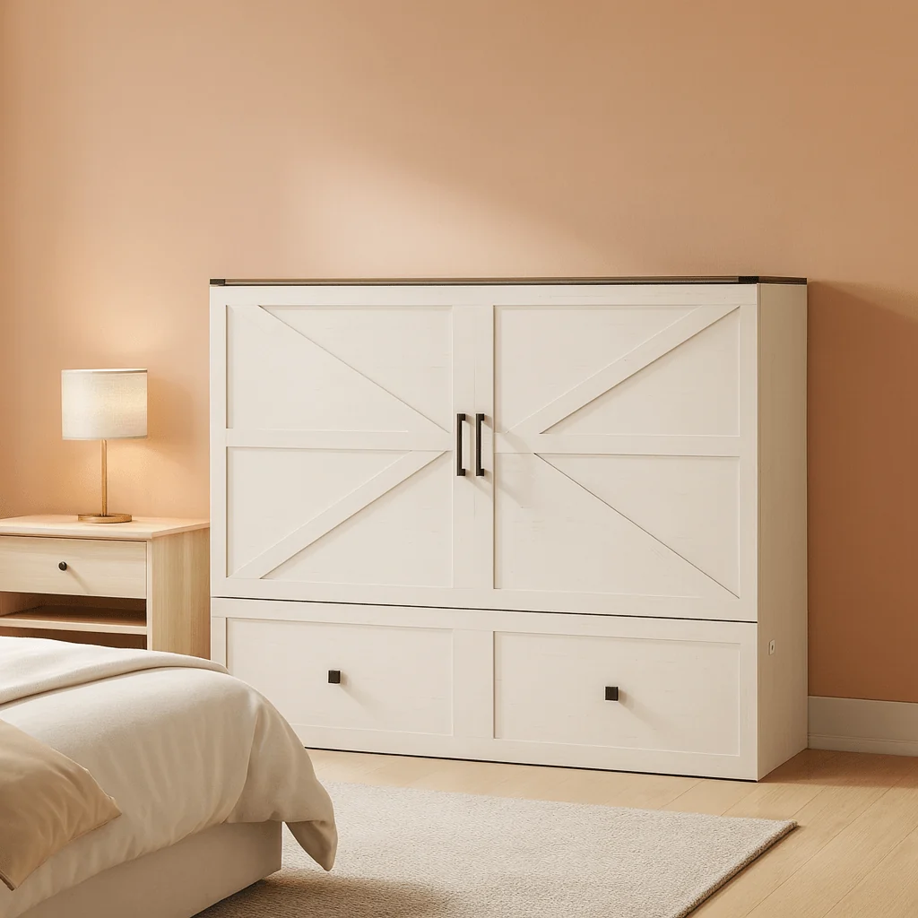 Pure Queen Murphy Bed With Storage And Charging Station Functional