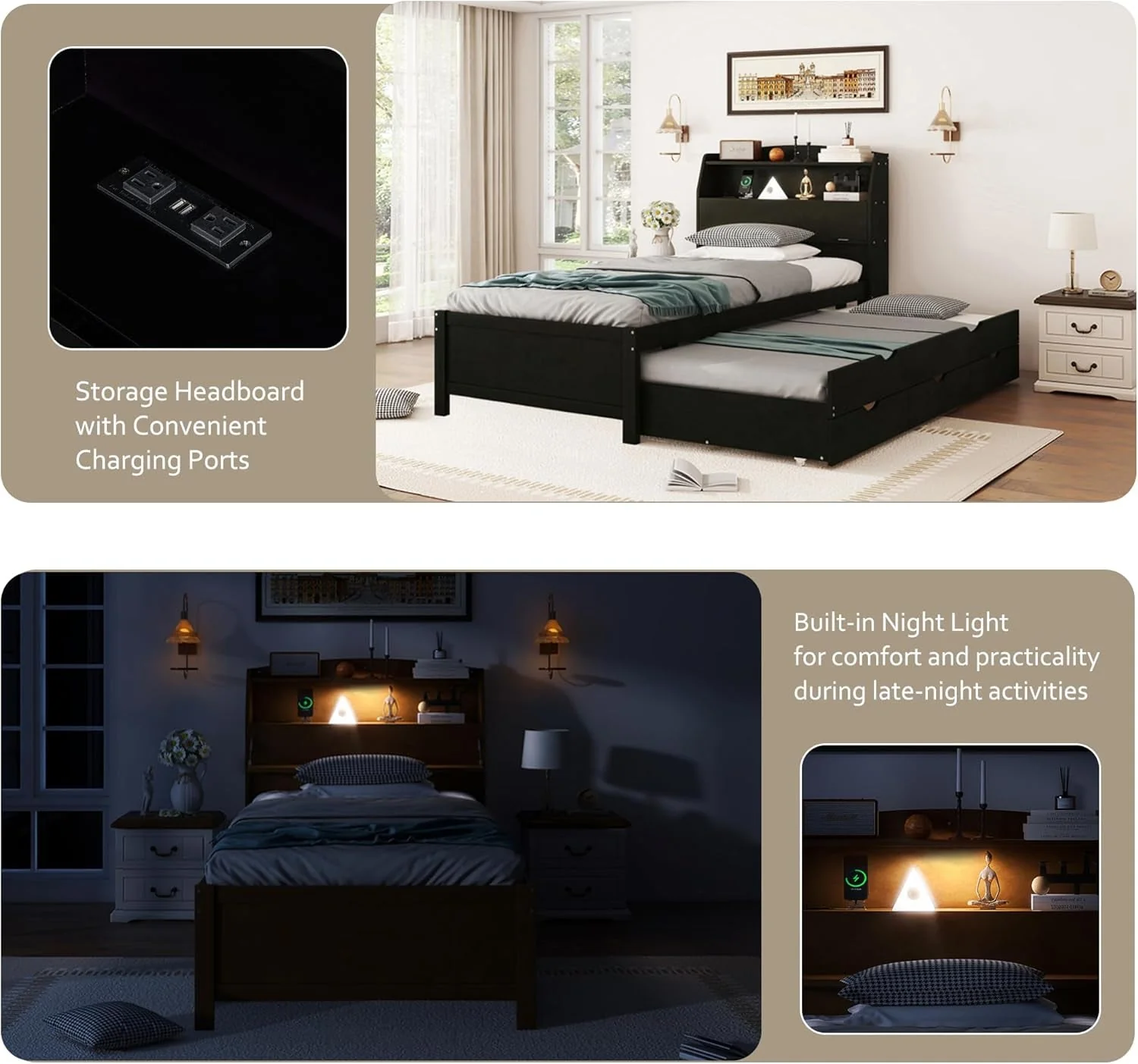 High-Performance Twin Size Platform Bed With Concealed Headboard Storage Durable