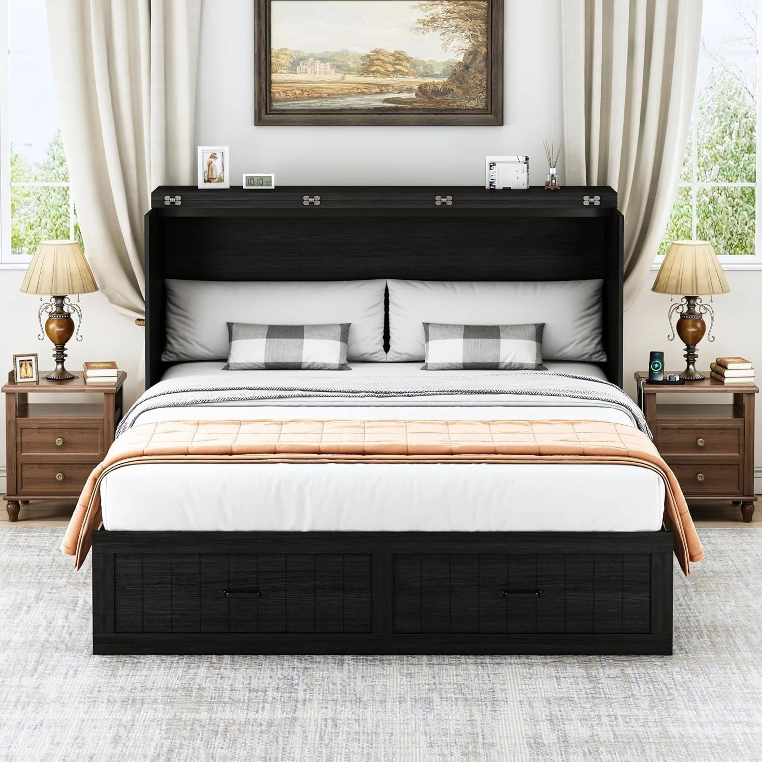 Secure Queen Size Murphy Bed With Integrated Charging Station Luxury