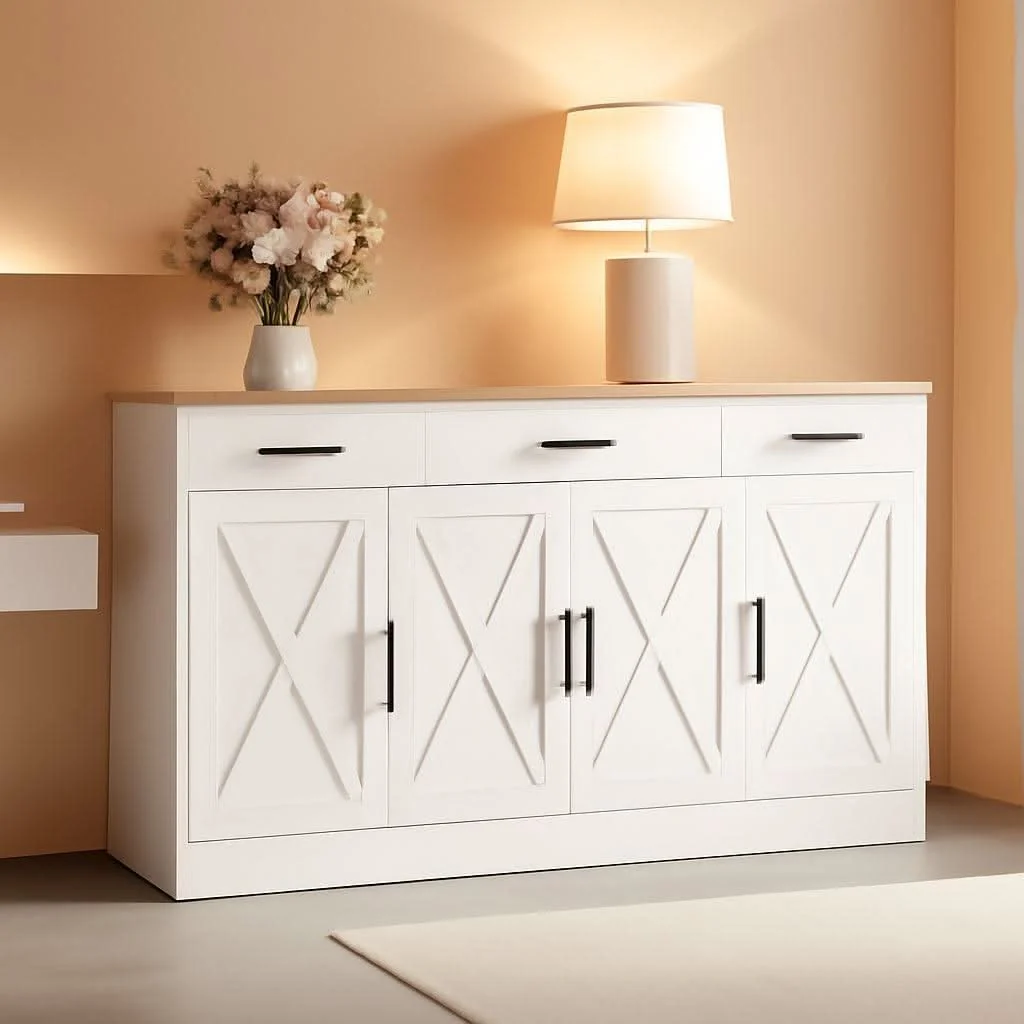 Advanced 53 Inch White Buffet Cabinet With Drawers For Dining Room High-End