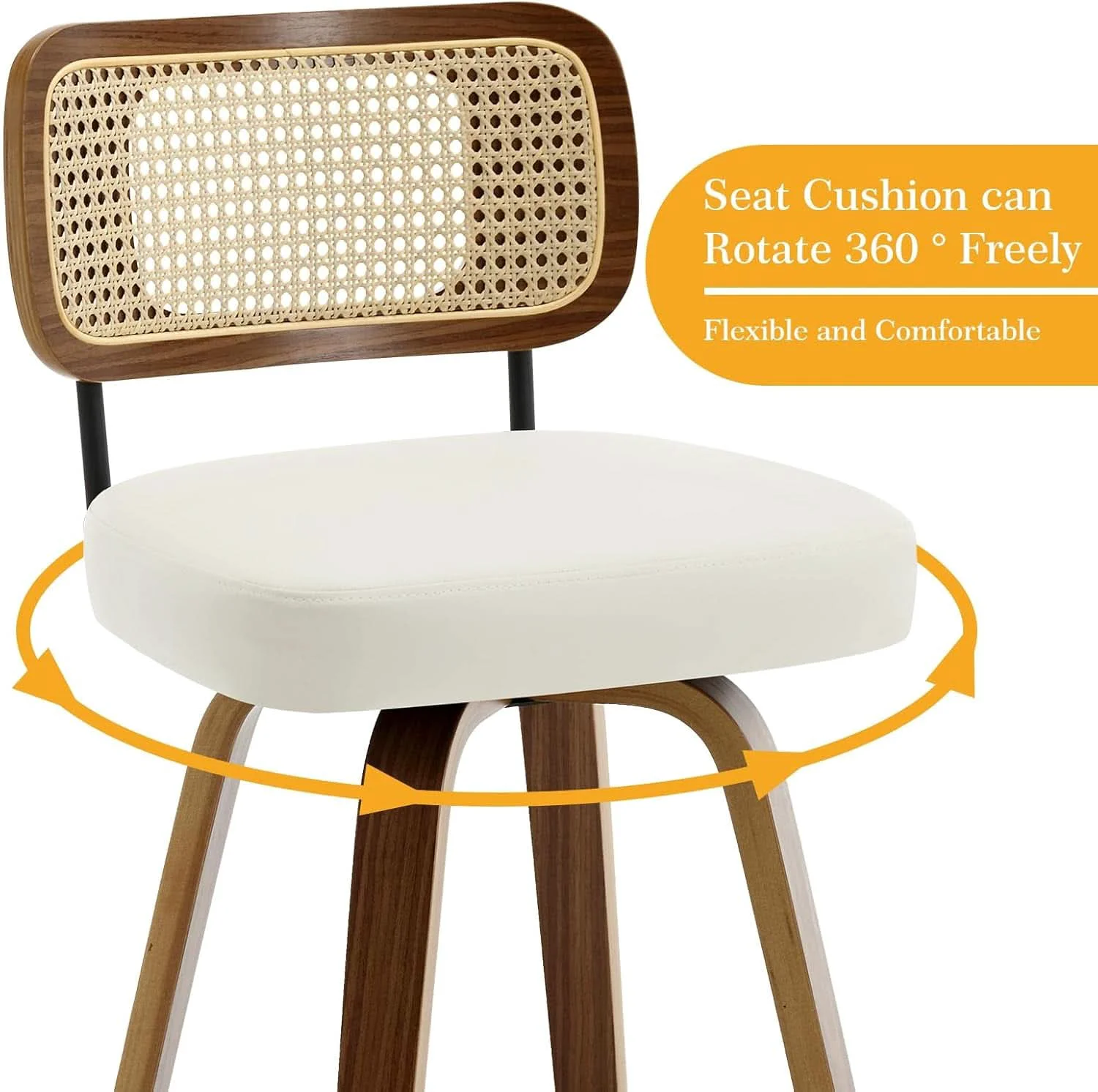 Top-Quality Swivel Counter Height Bar Stools Set of 4 Cream Upholstered Rattan Bac Verified