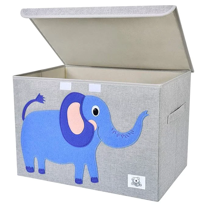 Classic CLCROBD Foldable Large Kids Toy Chest with Flip-Top Lid Collapsible Fabric Animal Toy Storage Organizer Bin Box Basket Trunk for Toddler Children and Baby Nursery Elephant Detailed