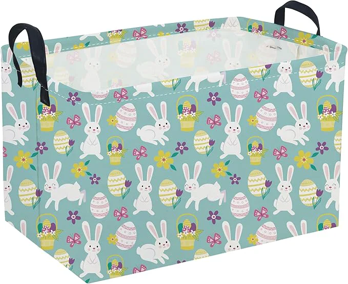 Artisan Sanjiaofeng Rectangular Easter Basket Eggs Storage Bins Cute Storage Basket with Handles.Clothers Books Kid’s Gifts Bins. Bule eggs About ThisOverview Efficient
