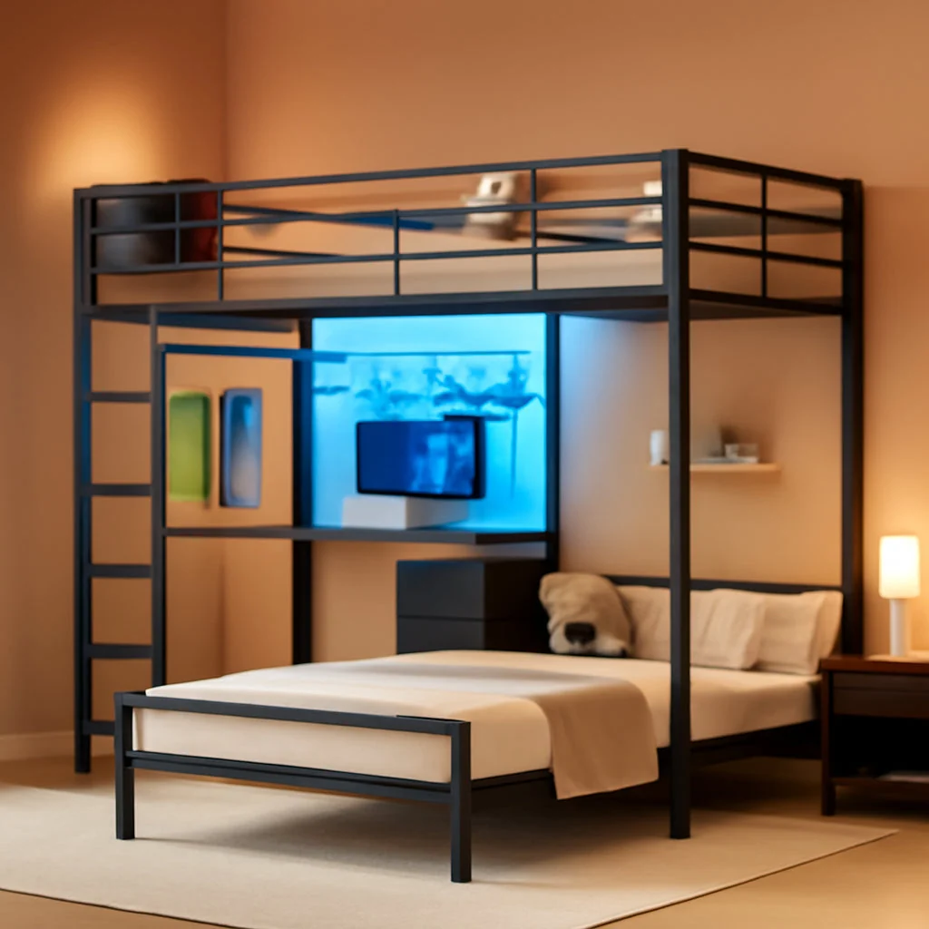 Fine Crafted Twin Over Twin Bunk Bed With Desk Integrated LED Lighting Flexible