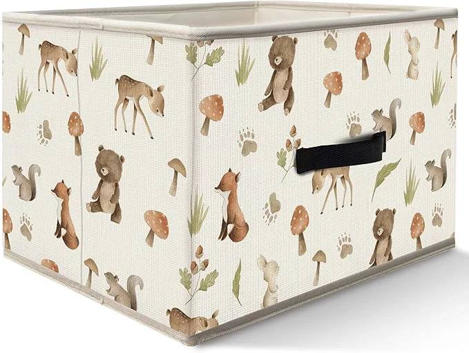 Natural Nogrit Woodland Nursery Storage Bins Box Toybox for Boys Girls Forest Animal Mushroom Foldable Baskets Organizer Container with Handles for Bedroom Bathroom Kids Nursery Clothes Toys BooksAbout ThisOverview Versatile