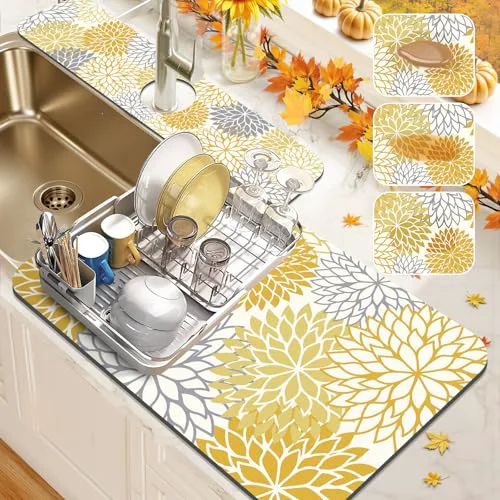 Practical 2PCS 12 x 20 Fall Dish Drying Mat 24 x 5.5 Sink Splash Guard 2 Count User-Friendly