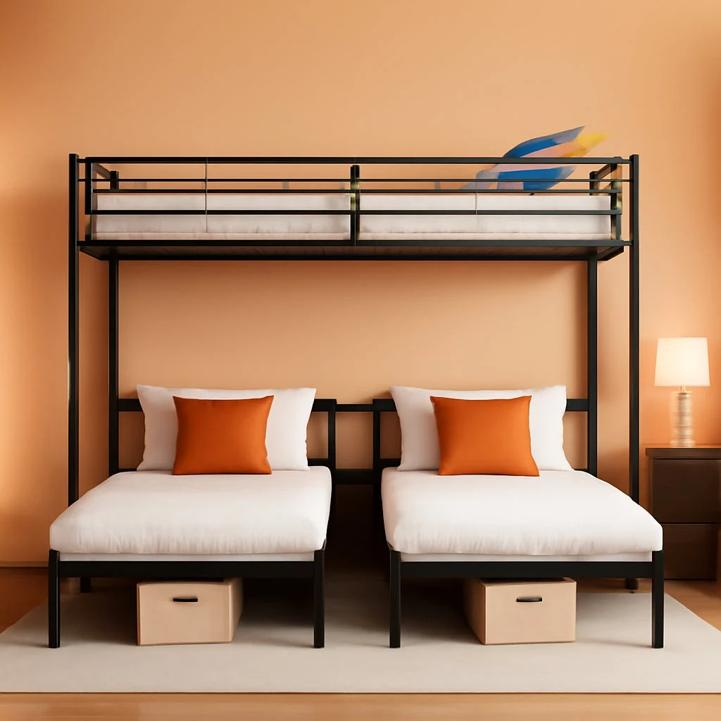 Authentic All Steel Frame Triple Bunk Bed Twin XL Guardrails Durable Artisan