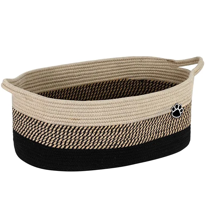 Trendy Dog Toy Basket Toy Box and Bin for Dog Cat Storage 19.7 X 11 X 7.9 30L Large Woven Rope Basket for Blanket Storage Living Room Bedroom Black Brown Reusable