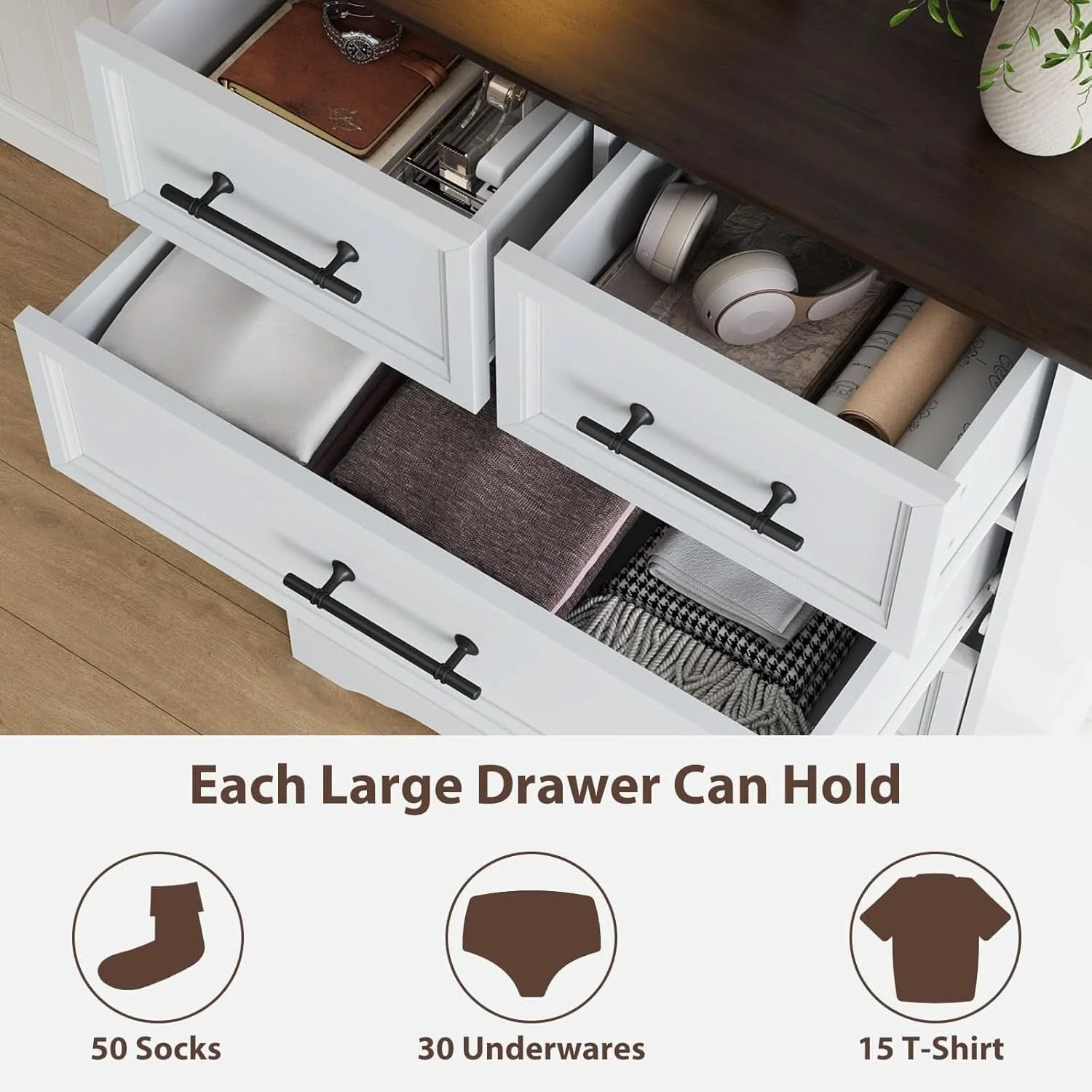 Exclusive White Farmhouse Dresser FortyFourInchesTall Storage Classic