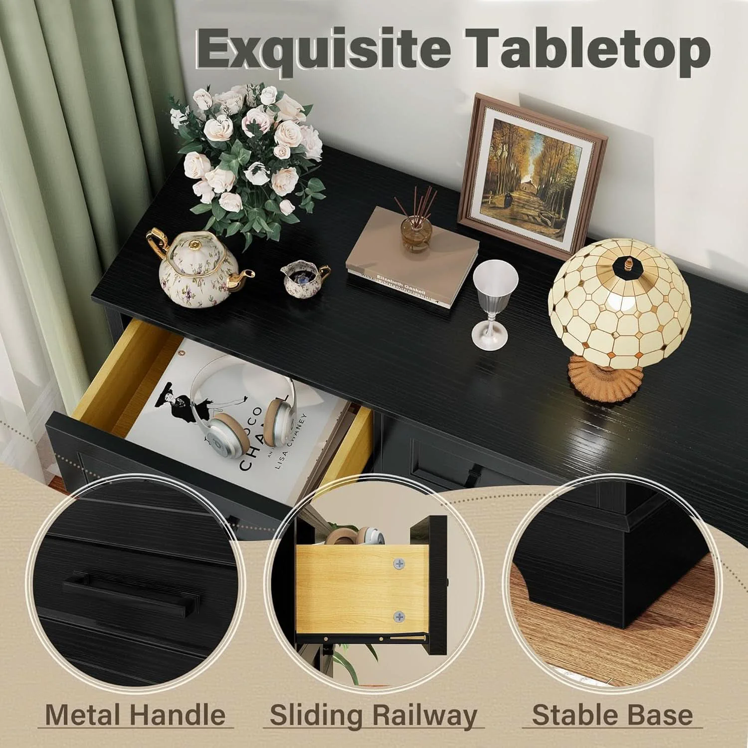 Environmentally Friendly Seven Drawer Dresser For Bedroom Black Finish Storage Luxury