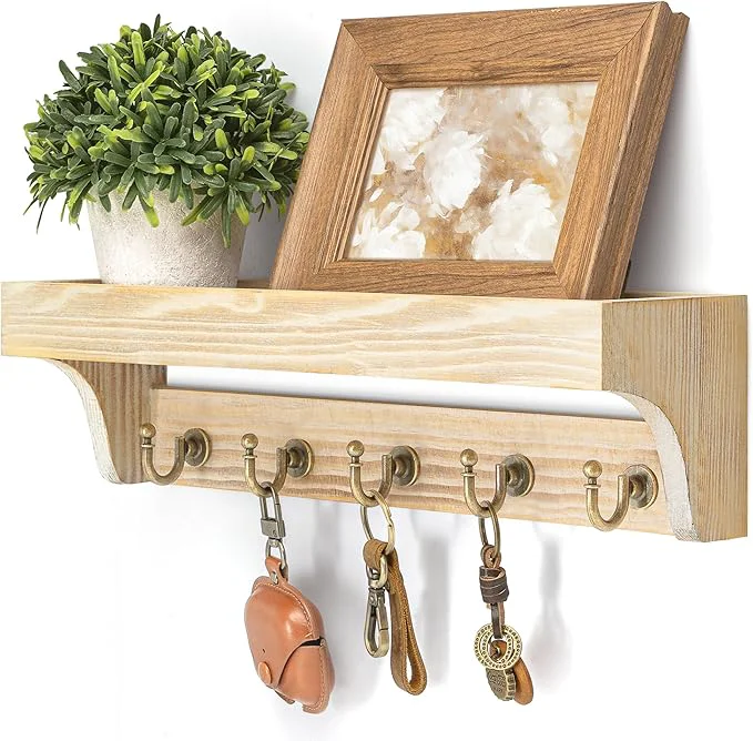 Smart Rebee Vision Farmhouse Pine Wood Key Holder Wall Mount for Room Decor – Rustic Key Holder for Wall with Shelf for Small Plant and Cute Things – I Entryway Organizer in House Natural Wood About ThisOverview Quality