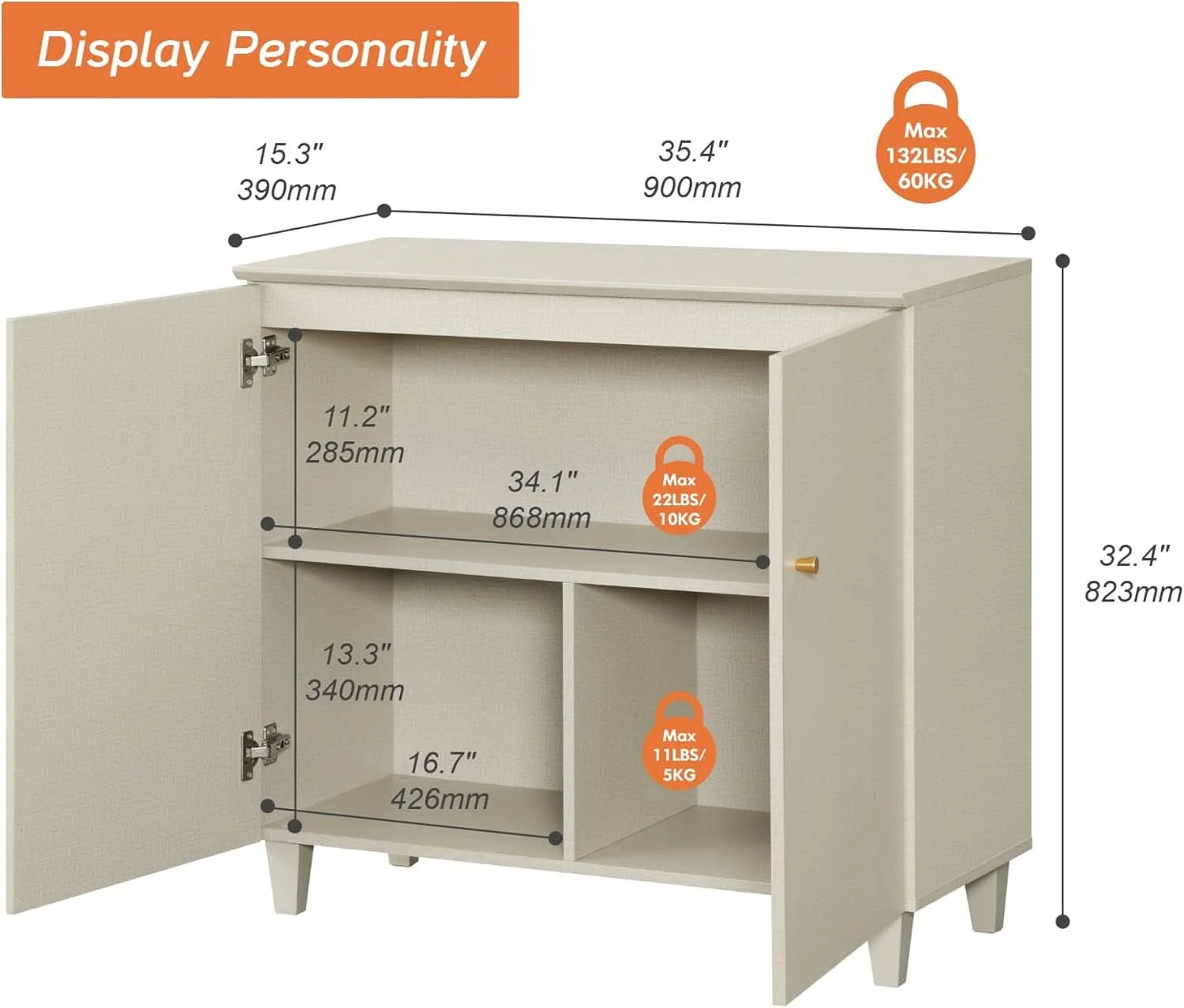 Trendy Beige Buffet Sideboard With Internal Storage Compartments Fine