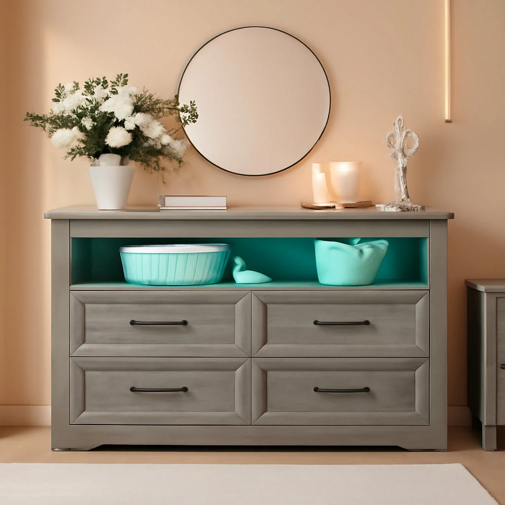 Certified LED Illuminated Charcoal Grey Dresser With Drawers Consistent