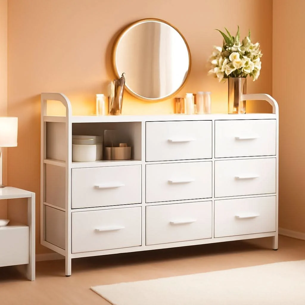 High-Grade White Dresser With Customizable LED Lighting Outlet Authentic
