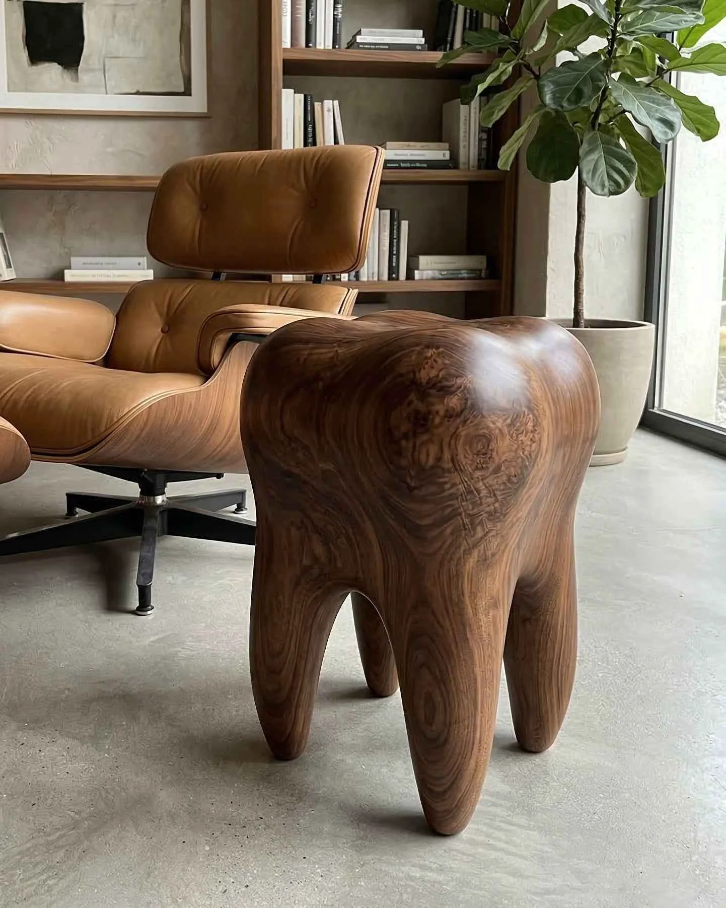 Fine Walnut Tooth Sculptural Stool End Table Carefully Designed