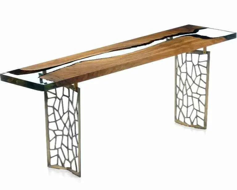 Solid Walnut wood and resin sofa entry table Voronoi collection Breathable