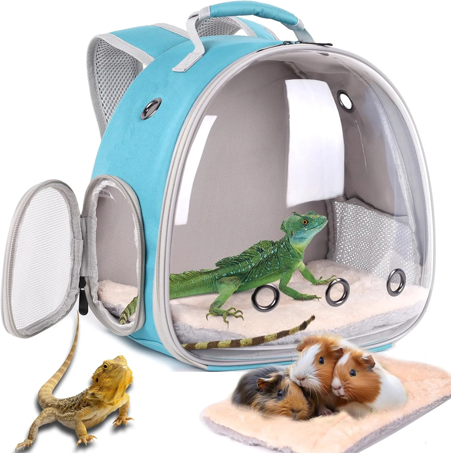 Comfortable Guinea Pig Carrier Backpack with Soft Warm Mat Set Lizard Backpack Carrier Space Capsule Clear Bubble Window Astronaut Reptile Carrier Backpack for Bearded Dragon Sugar Glider Bunny Organic
