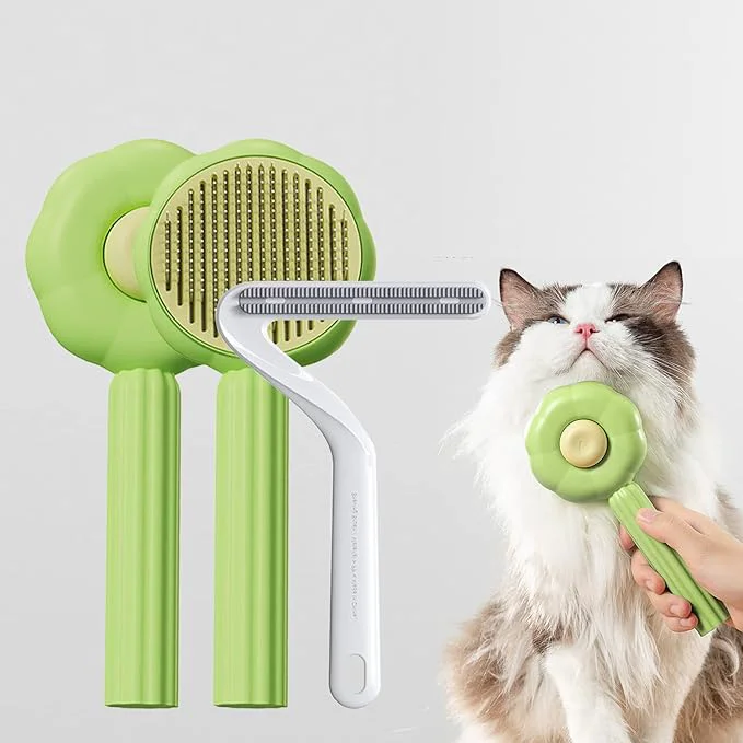 Specialty Pet Grooming Cat and Dog Brush Self-Cleaning Sliker Brush for Removes Mats Tangles and Loose Hair Shedding Brush for Short or Long Haired Cats Dogs Green Fine