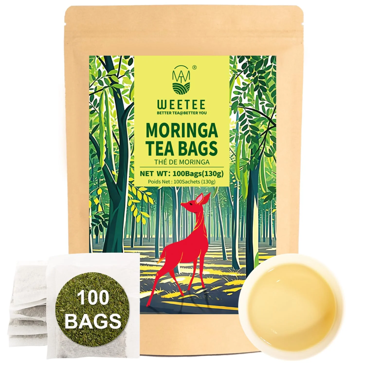 Detailed WT WEETEE Moringa Tea Bags 100 Count Eco-Friendly