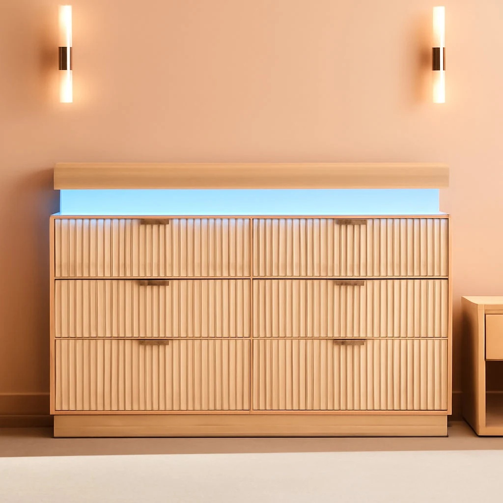 Consistent Oak Dresser Six Drawer With Integrated RGB LED Illumination Outstanding