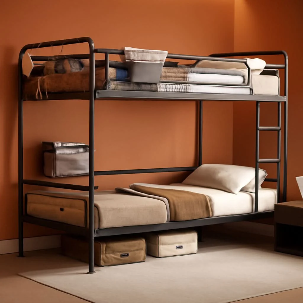 Selected Metal Twin Over Twin Bunk Bed Vintage Brown Safety Rails Casual