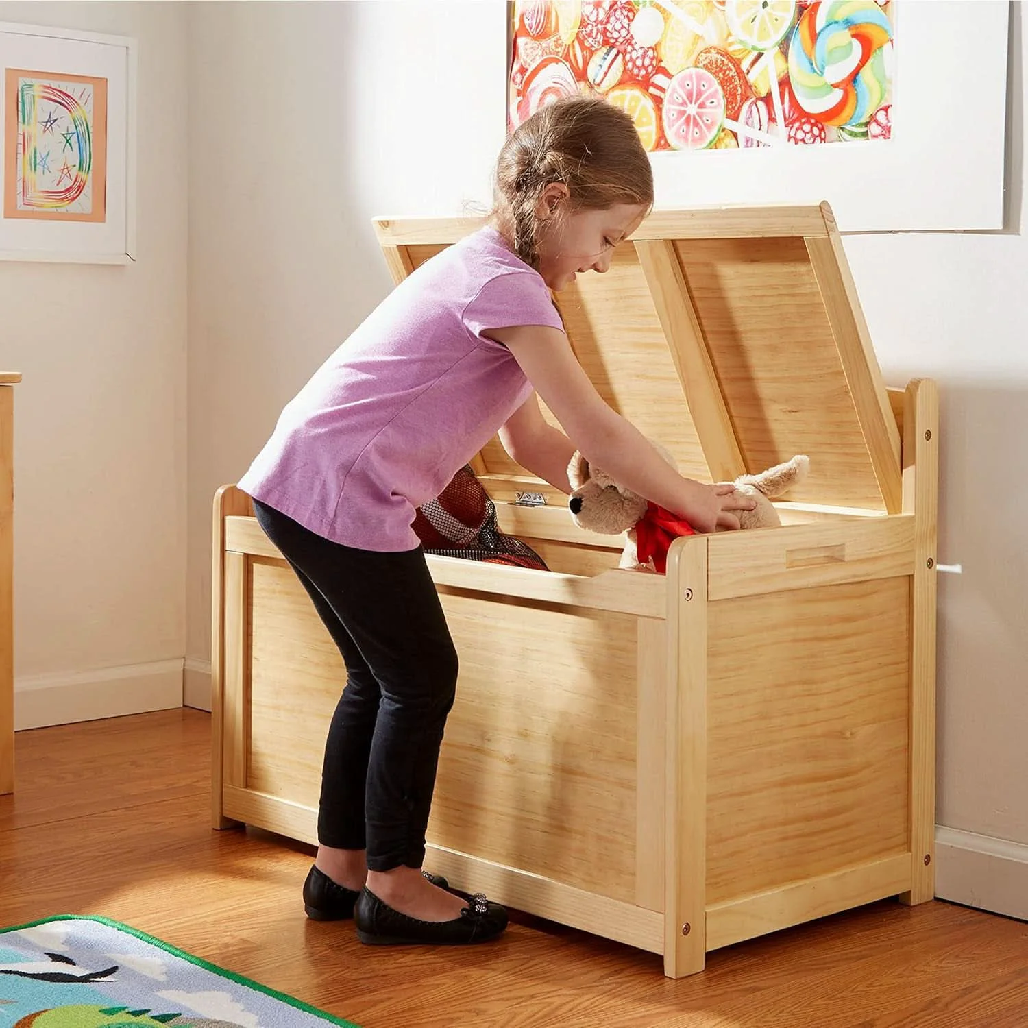 Modern Blonde Premium Wood Toy Chest With Generous Storage Capacity Environmentally Friendly