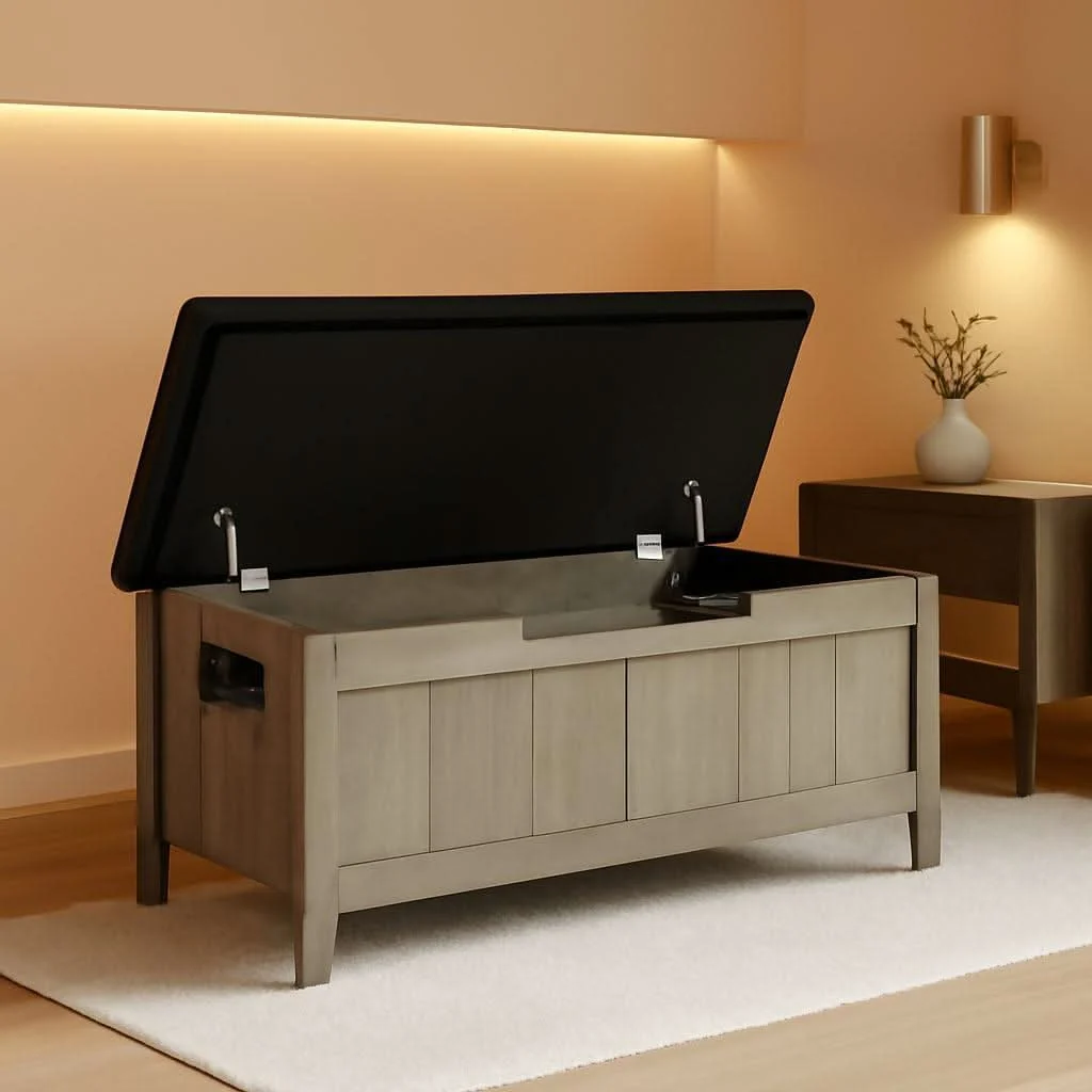 World-Class Oakwood Storage Chest Bench With Cushioned Seating Trusted
