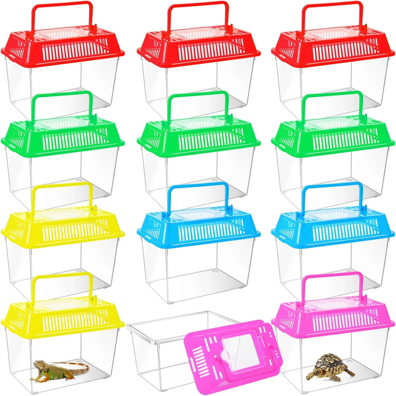 High-Grade 12Pcs Plastic Reptile Terrariums Carrier Cage Tarantula Enclosure Snake Breeding Box Hatching Container Transparent Fish Tank Turtle Aquarium with Random Color Lid for Shrimp S 5.9 x 3.5 x 4.3 Sustainable
