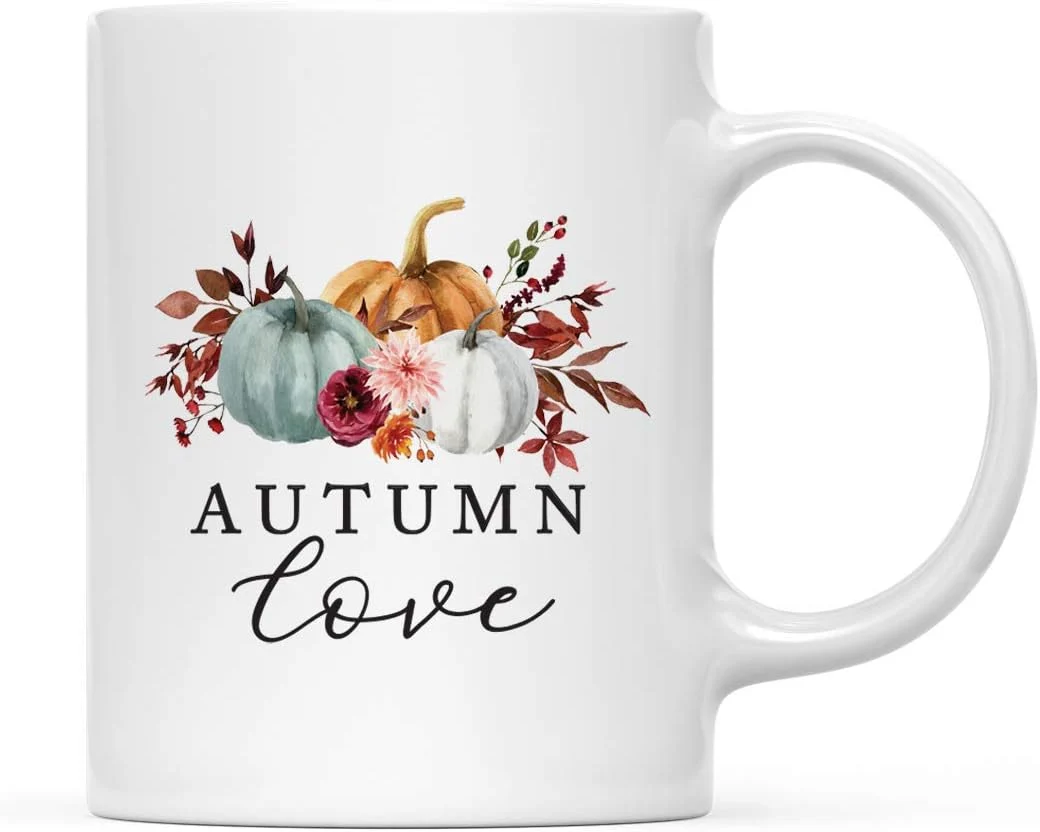 Organic Andaz Press Fall Burgundy Marsala 11oz. Ceramic Coffee Tea Mug Autumn Love 1-Pack Pumpkin Floral Leaves Graphic Birthday Friend Family Official