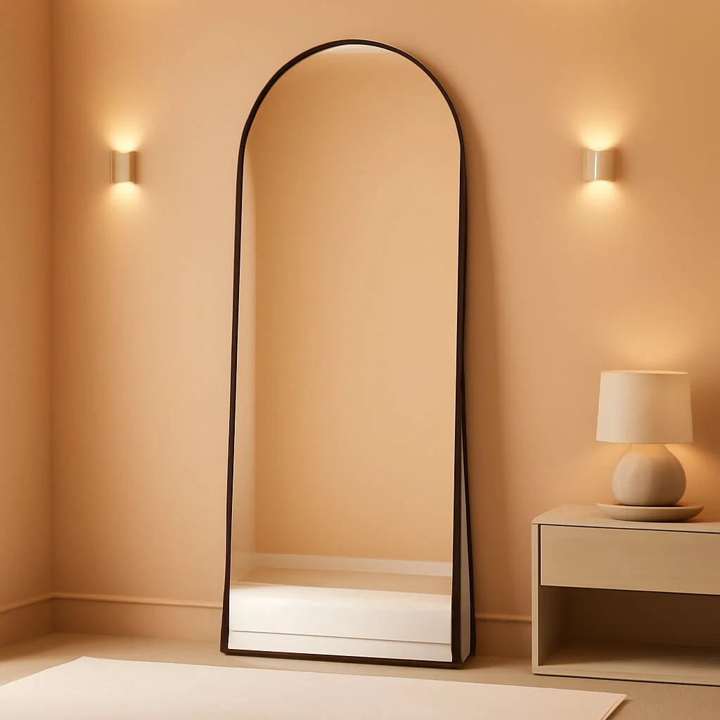 Expertly Made Arched Architectural Mirror 71Inch Aluminum Alloy Black Minimalist