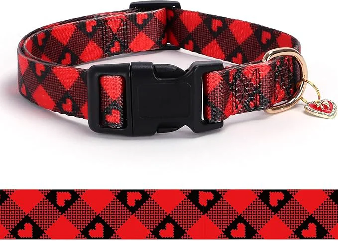 Comfortable Love Pattern Dog Collar with Buckle Adjustable Safety Nylon Collars Solid