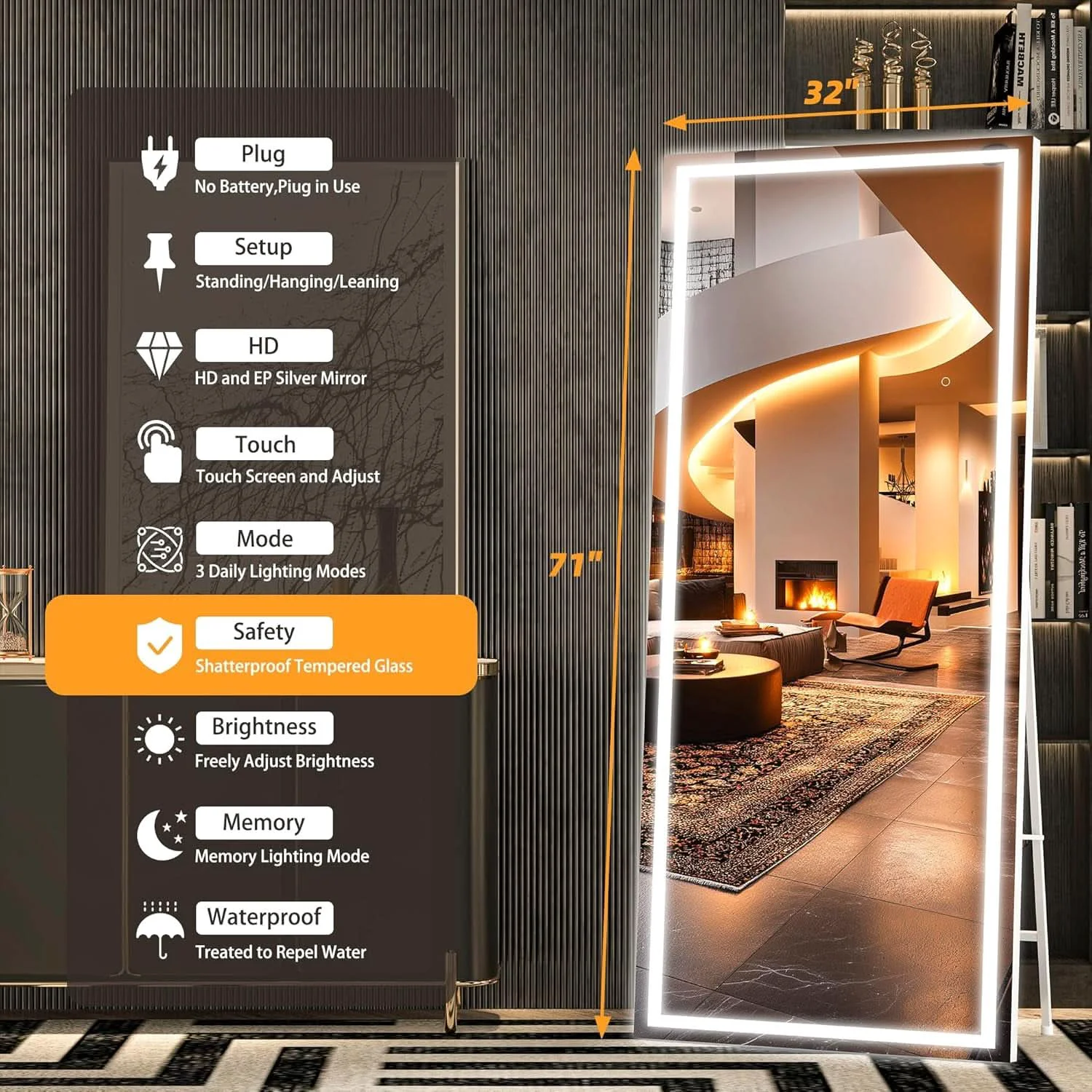 Genuine Illuminated Floor Length Mirror 71×32 Inch Dimmable Verified