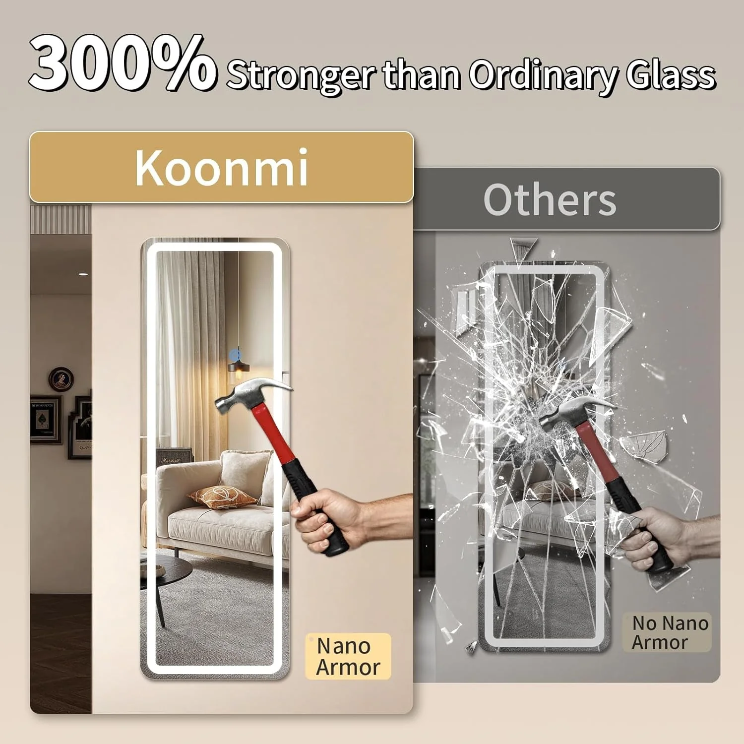 Durable 56×20 Inch Dimmable Illuminated Full Length Mirror Sustainable