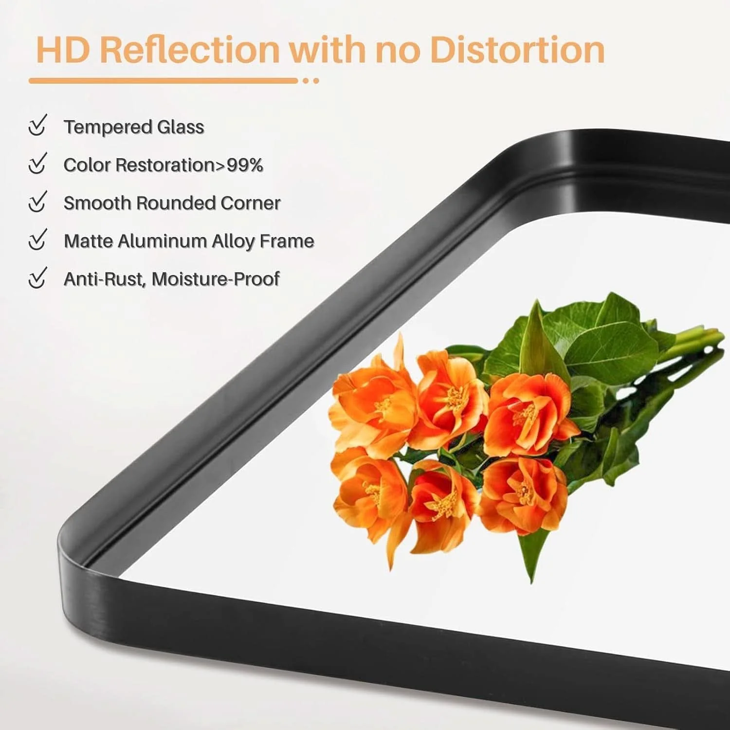 Carefully Designed Matte Black Bathroom Mirror 30x22Inch Tempered Glass Detailed